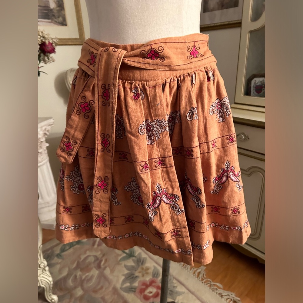 Anthropologie NWT embroidered faux wrap skirt/pockets SZ 10  c:3023-9
